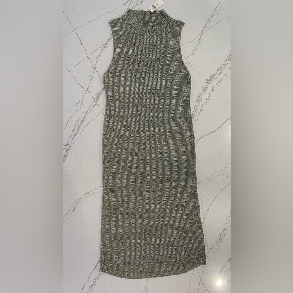 Daily Practice Green Ribbed Midi Dress XL NWT Minimalist Mock Neck